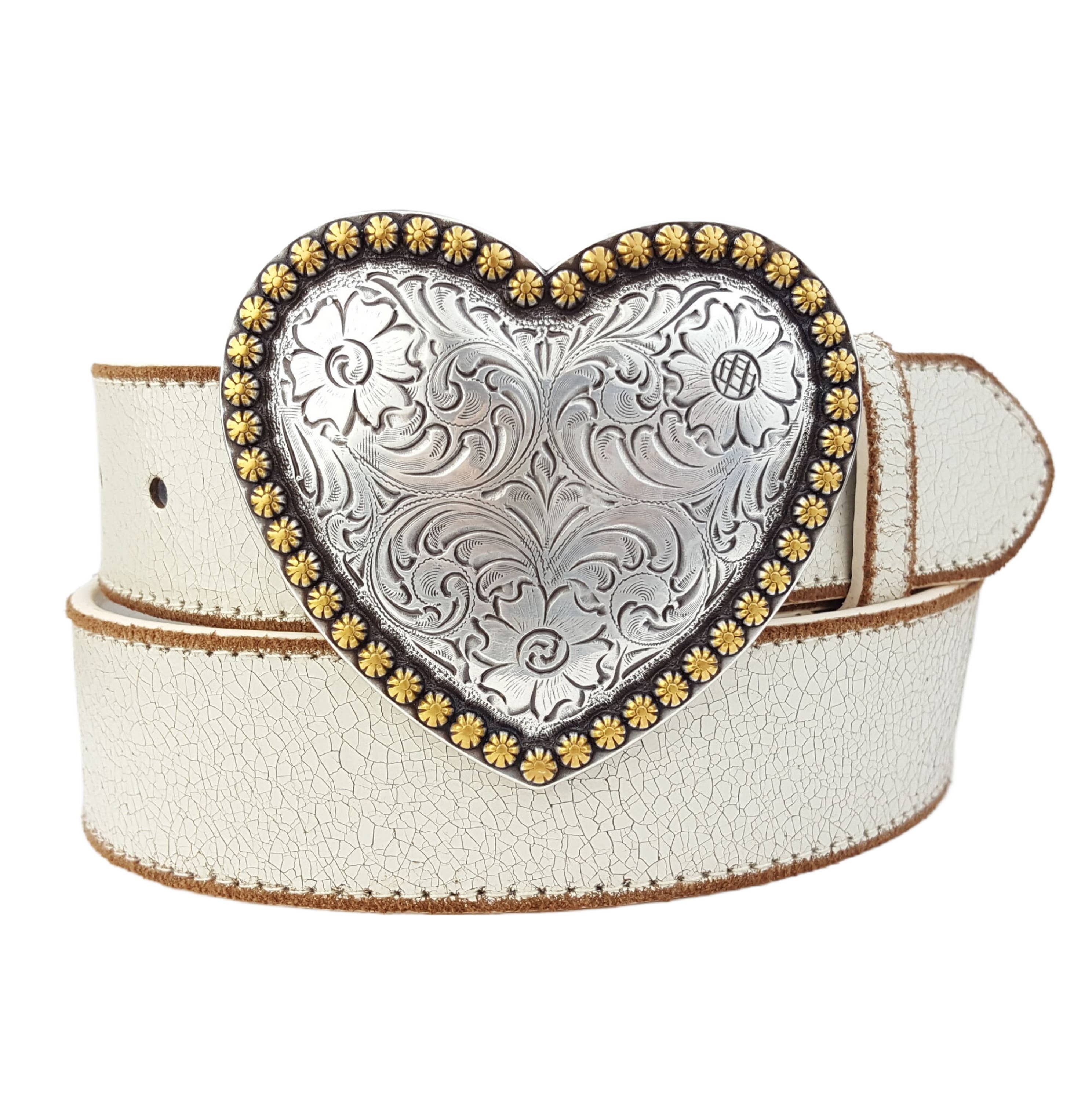 Distressed Vintage Leather belt w. Antique Heart Buckle Vintage Heart Leather belt – ISLEFIELD main image 3