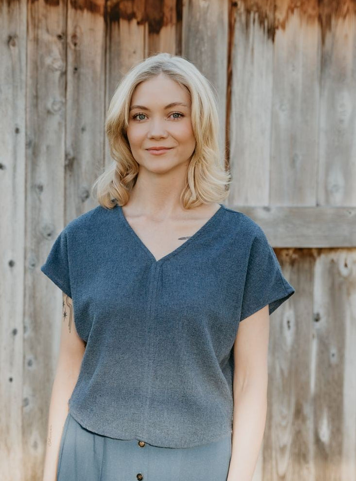 Dolman Top in Blue Cotton Woven Waffle – Field Day