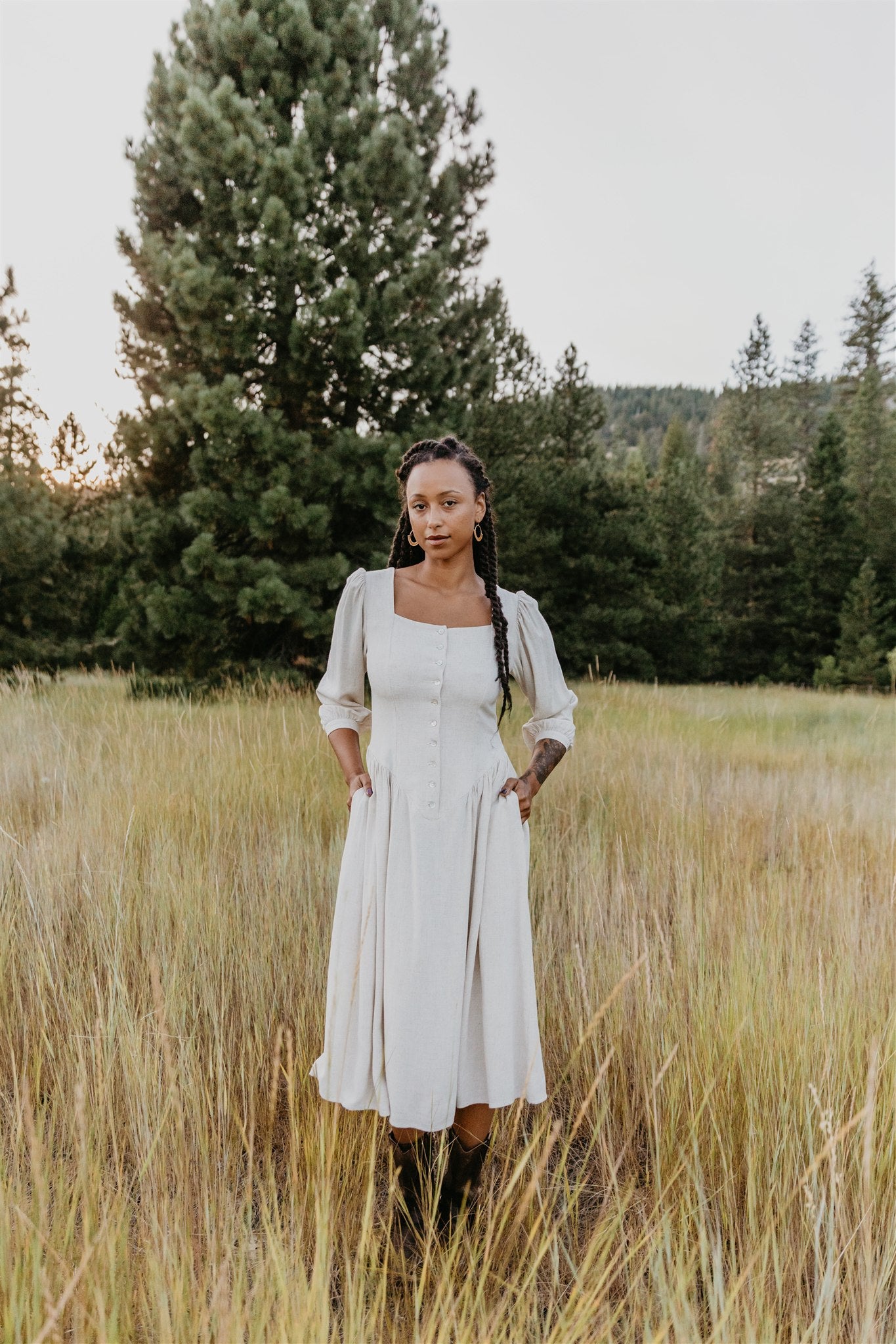 新品 Todayful Linen Gather Gown Queena 22 | Empired Maxi linen dress – Linennaive
