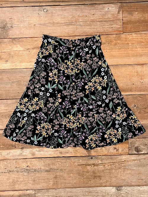 Bae Skirt in Black Herbal Challis