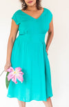 teal dress with pockets