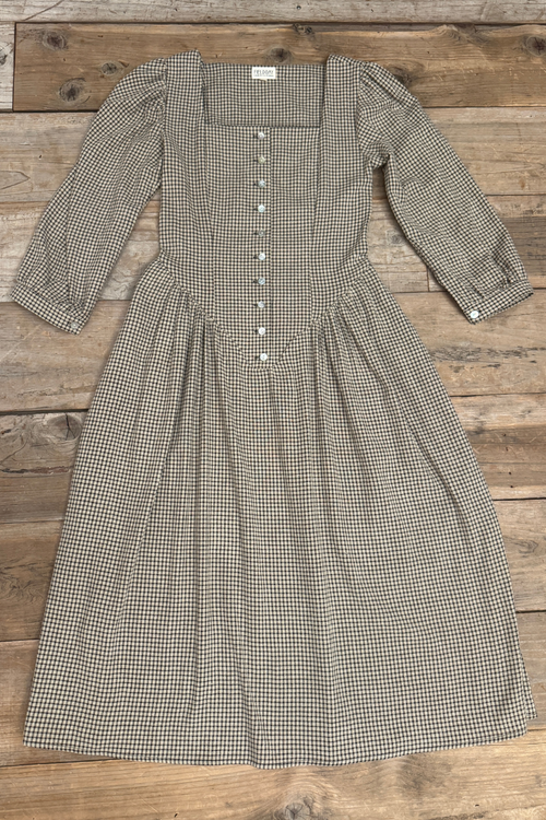 Prairie Dress in Black and Oat Gingham