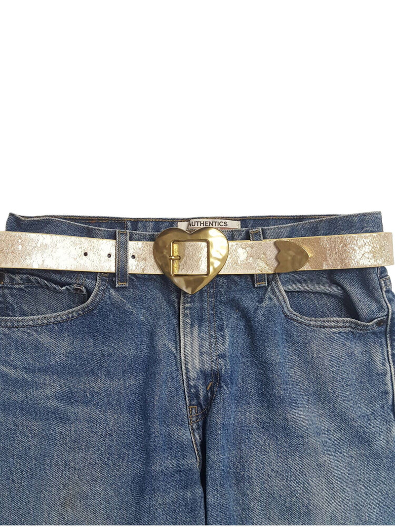 Vintage Love Heart Buckle w Cow Hair Leather Belt