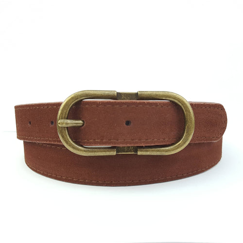Basic Genuine Suede Belt with Oval Buckle