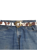 Vintage Love Heart Buckle w Cow Hair Leather Belt