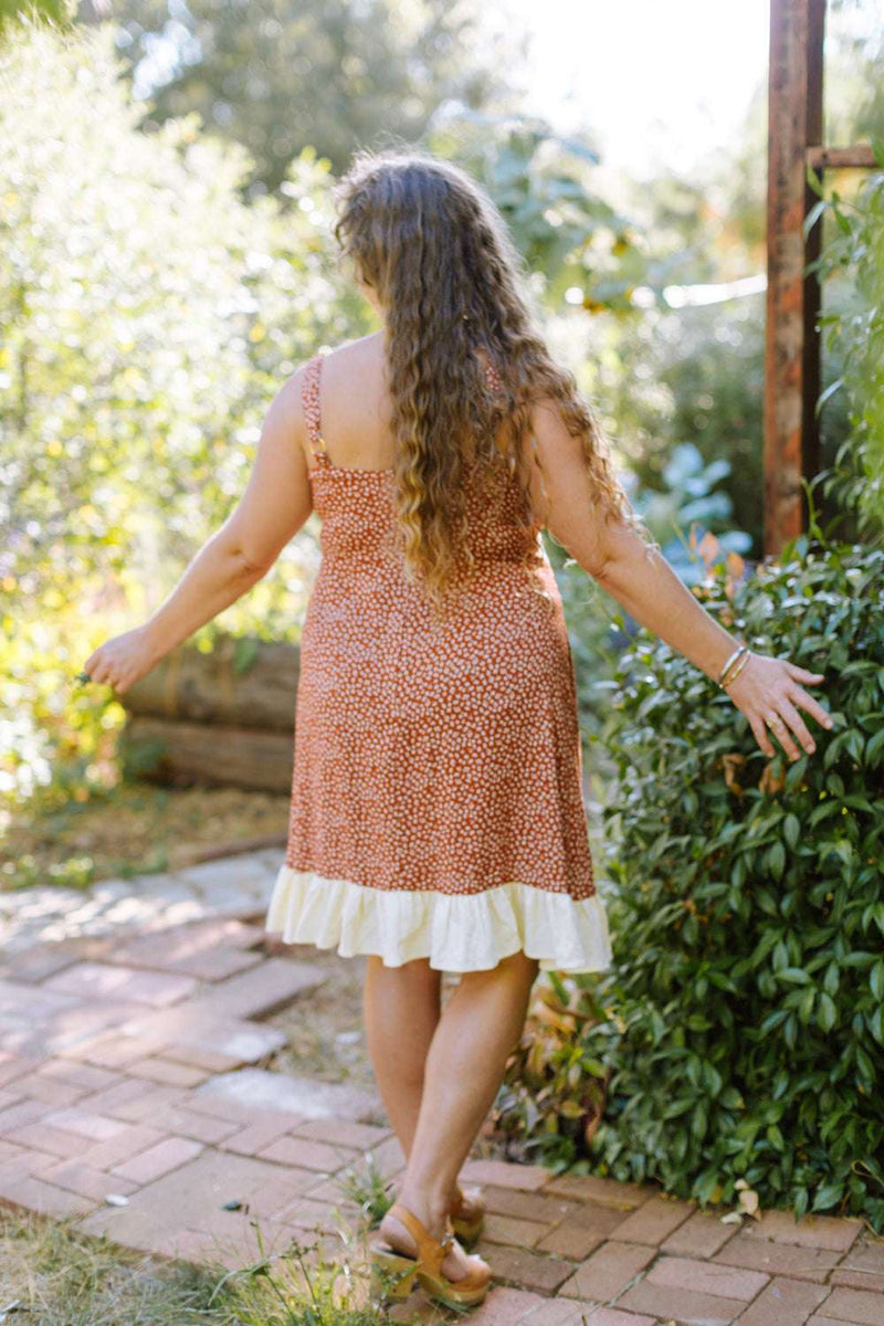 Gemma Dress in Rust Floral and Oat