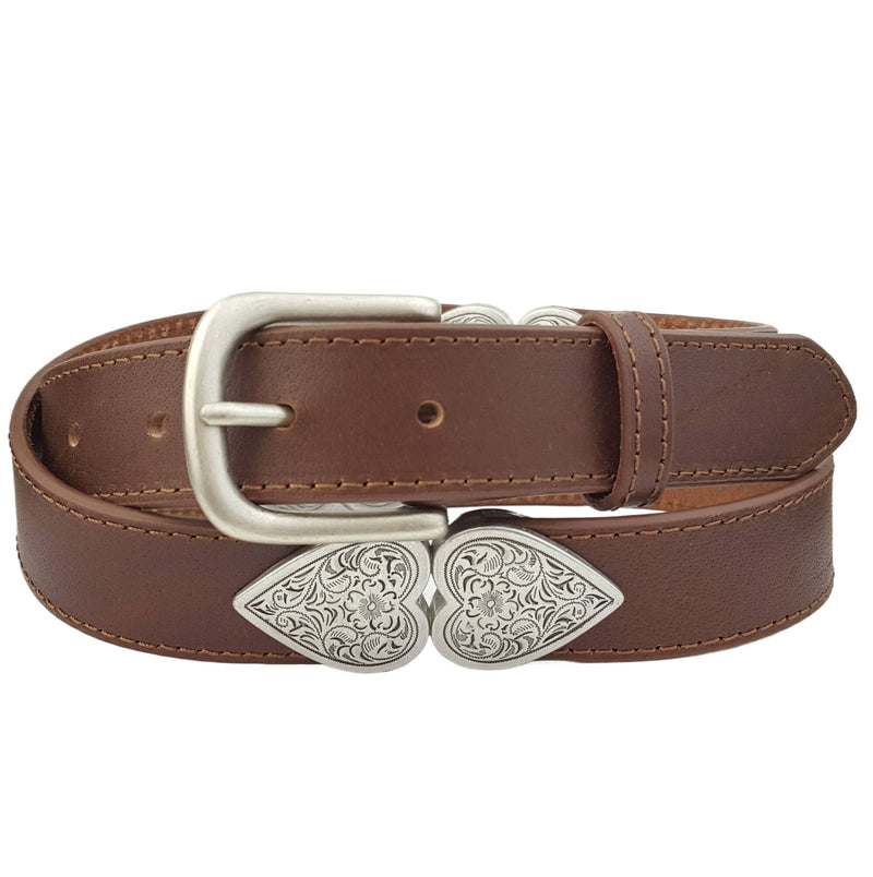 Genuine Leather Belt with Silver Heart Connectors