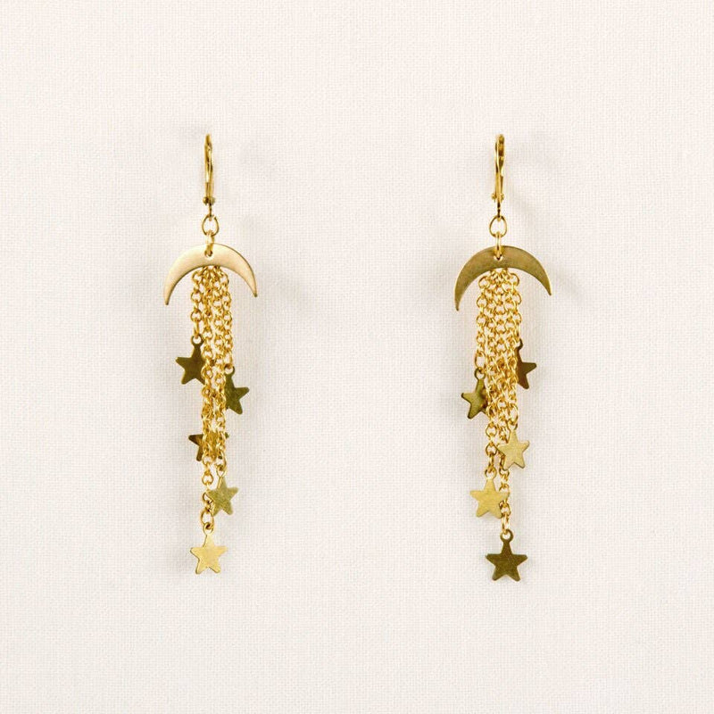 Moon and Star Dangle Earring