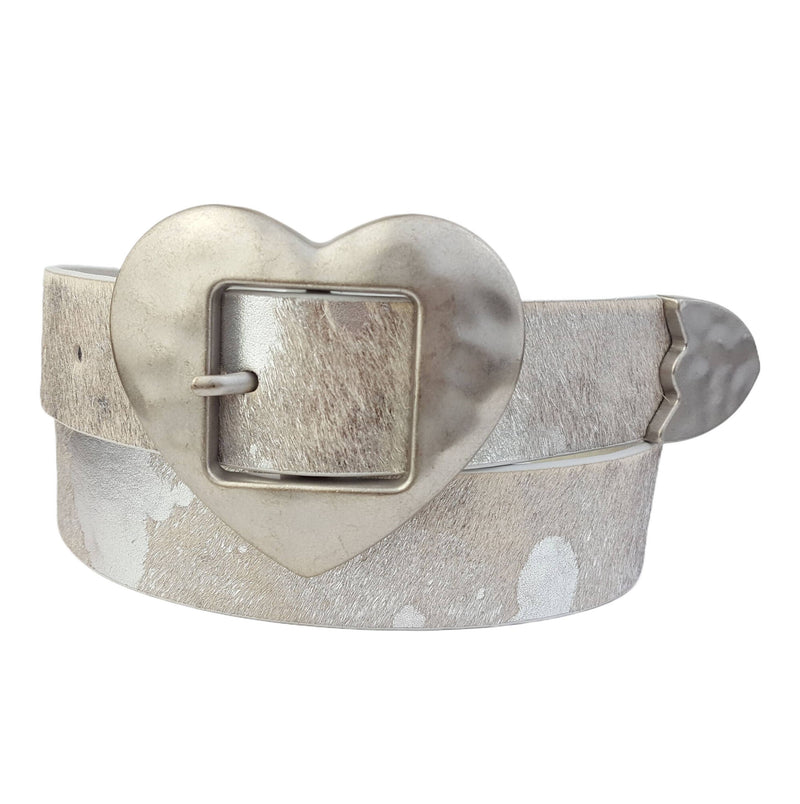 Vintage Love Heart Buckle w Cow Hair Leather Belt