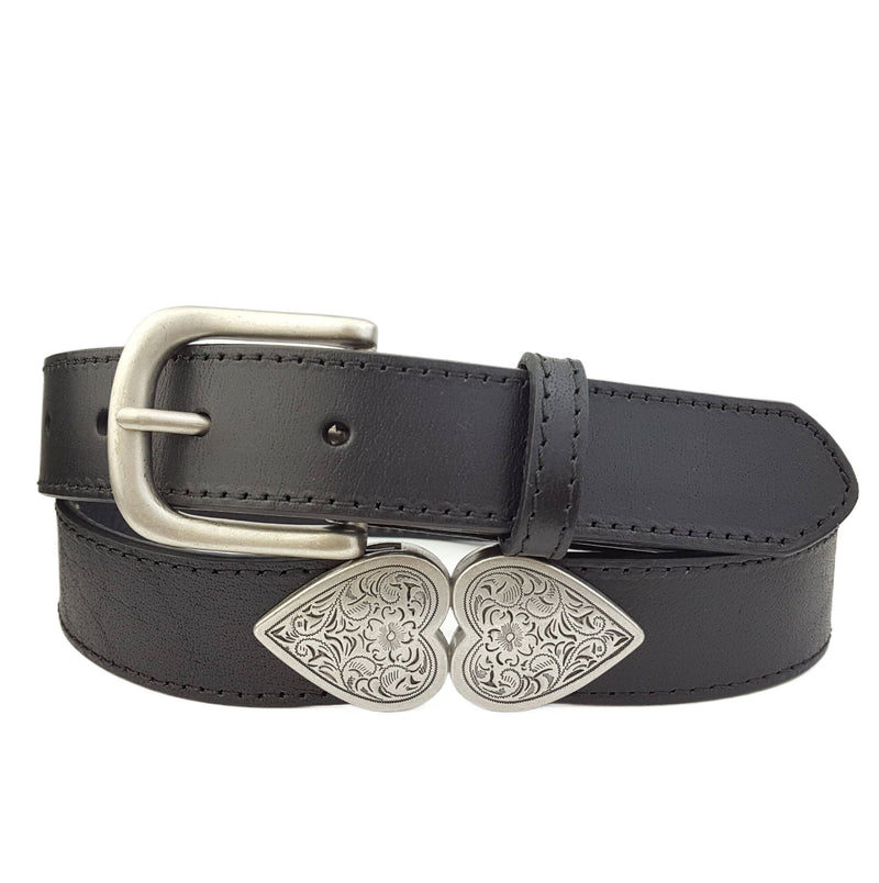 Genuine Leather Belt with Silver Heart Connectors