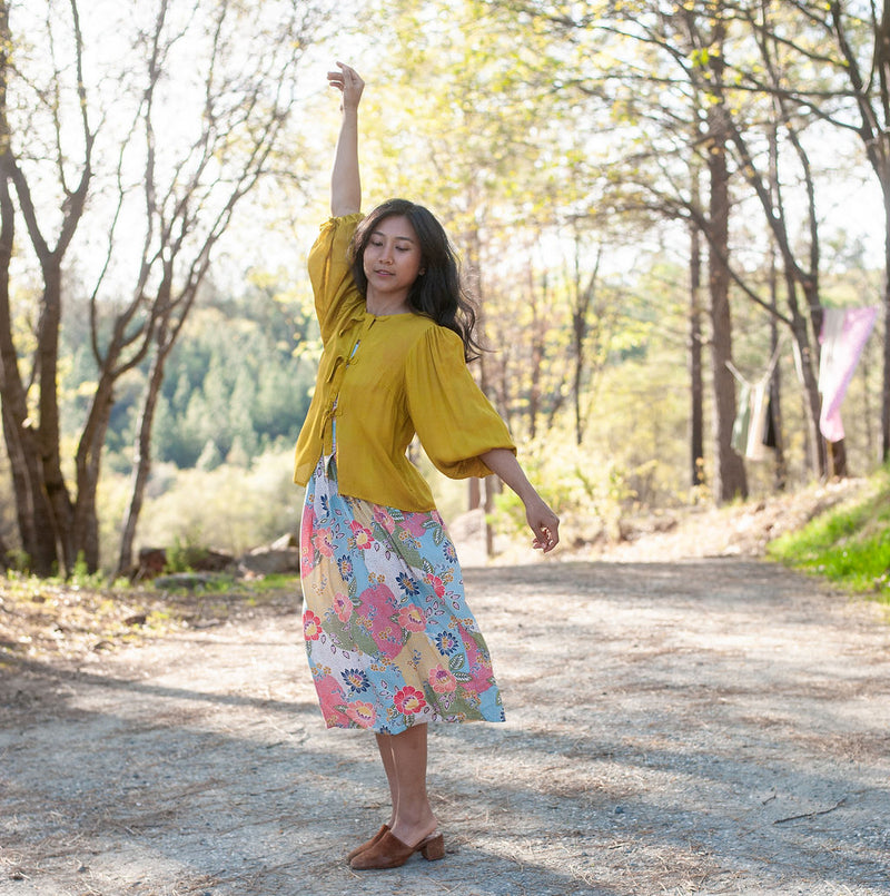 Poet Top in Mustard Crepe