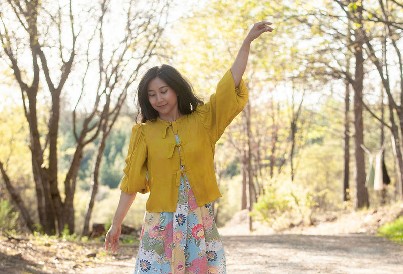 Poet Top in Mustard Crepe