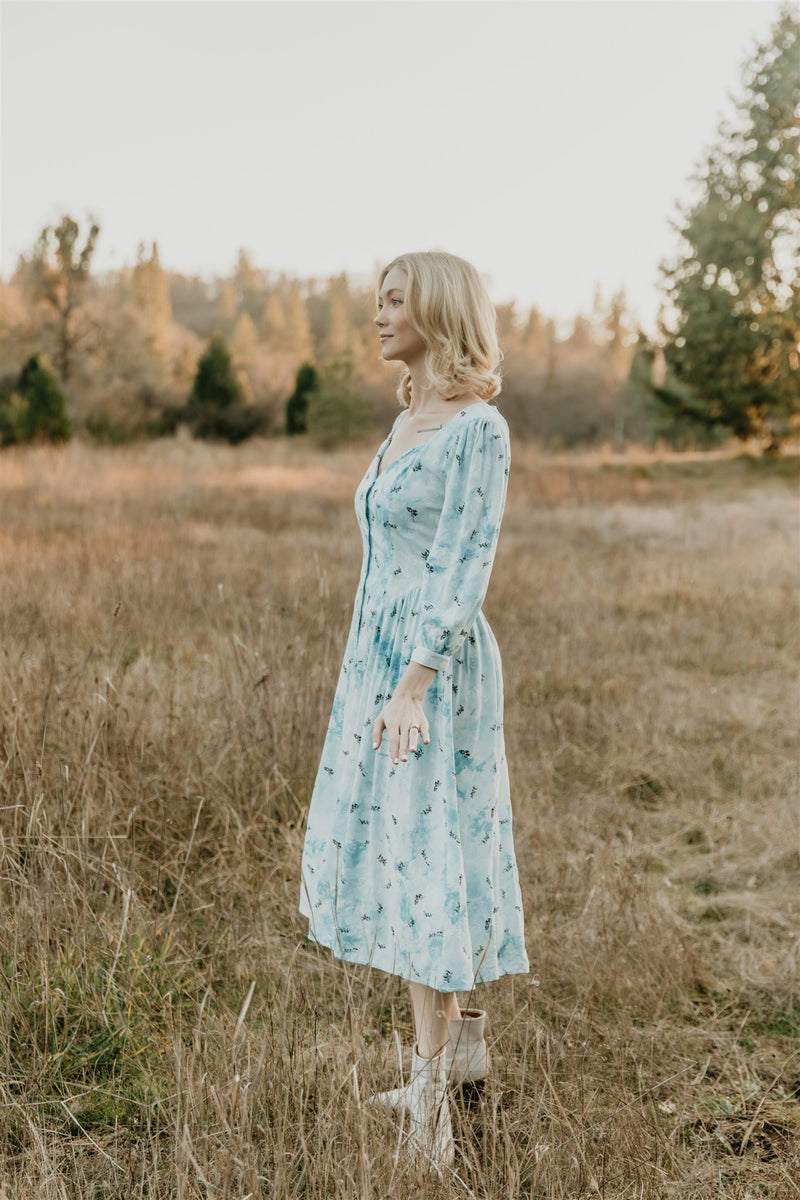 light blue prairie dress 70s Blue Prairie Dress Vintage Lace XS S Long Full by soulrust, $49.99