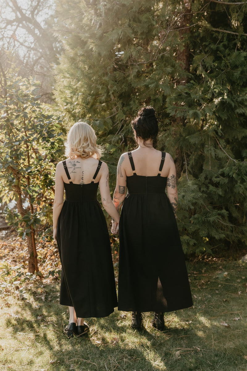 cotton day dress Long Agnes dress in Black Cotton L