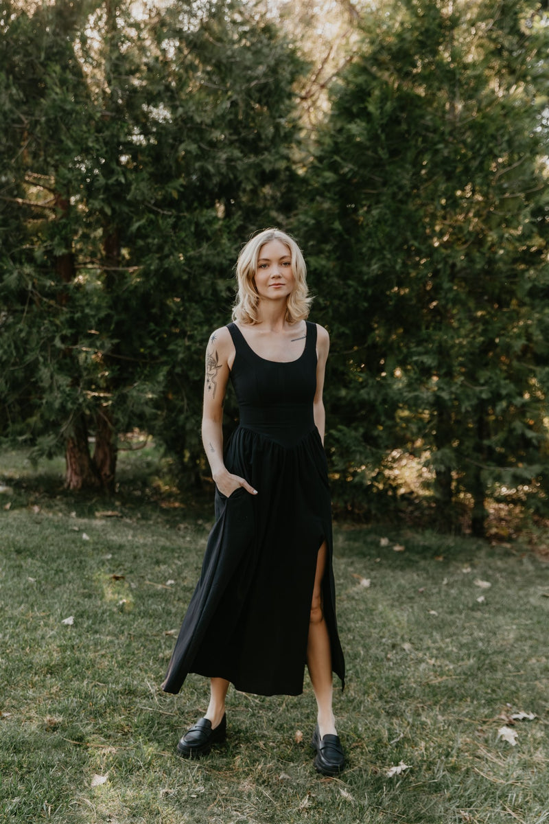 black day dress Long Agnes dress in Black Cotton 4X