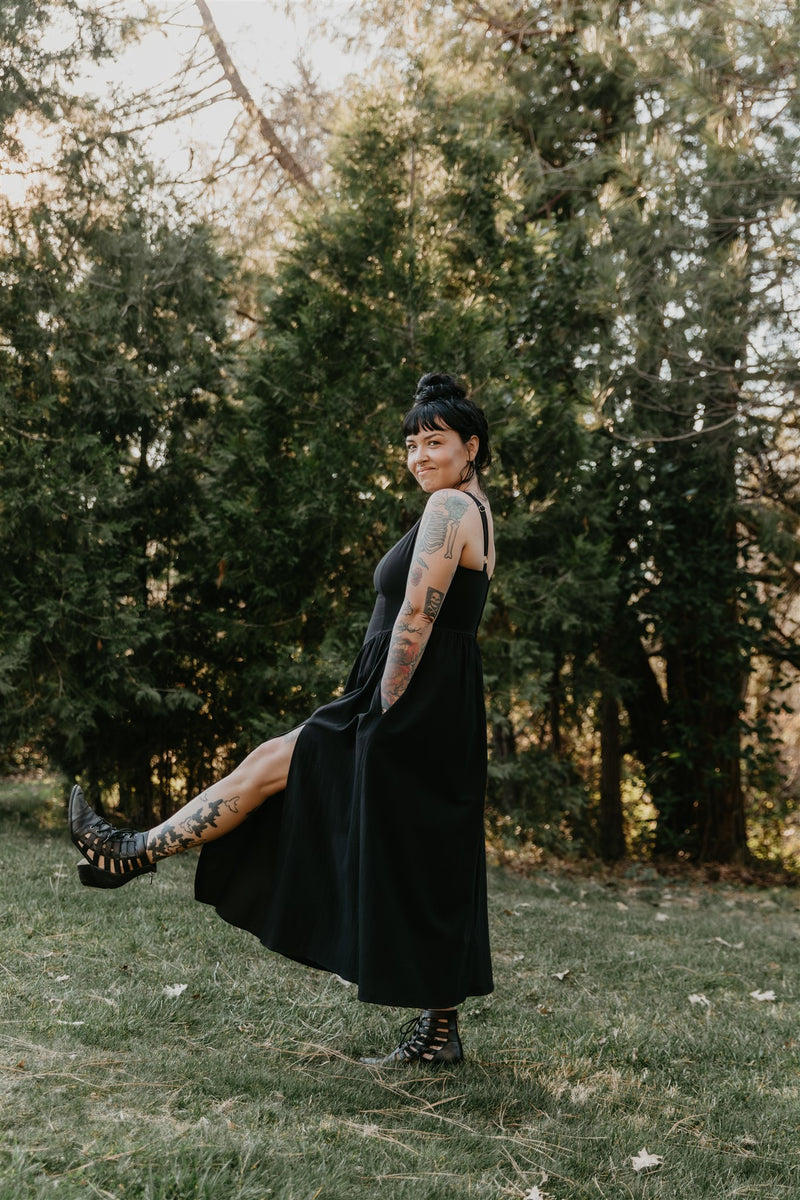 long black day dress Louisa Long Sleeve Slinky Maxi Dress / Black | MESHKI