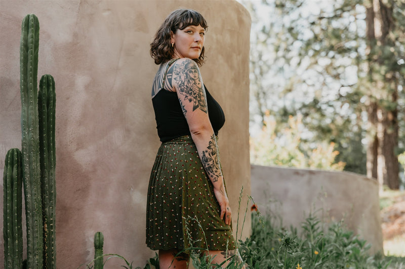 Rah Rah Skirt in Green Floral Calico Crepe