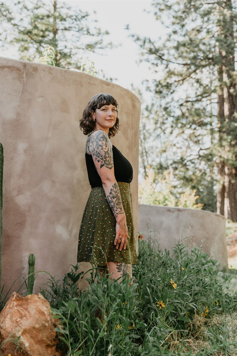Rah Rah Skirt in Green Floral Calico Crepe