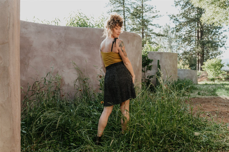 Rah Rah Skirt in Black Polka Dot Challis
