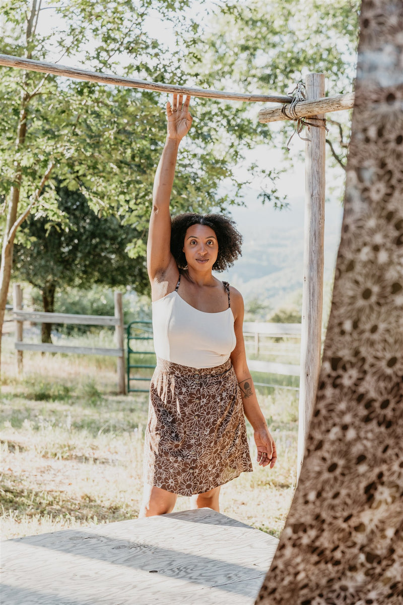 Rah Rah Skirt in Brown and Oat Floral