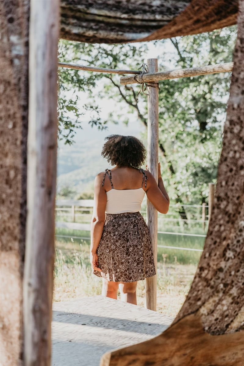 Rah Rah Skirt in Brown and Oat Floral