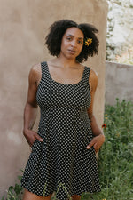 Delana Dress in Black and White Polka Dot