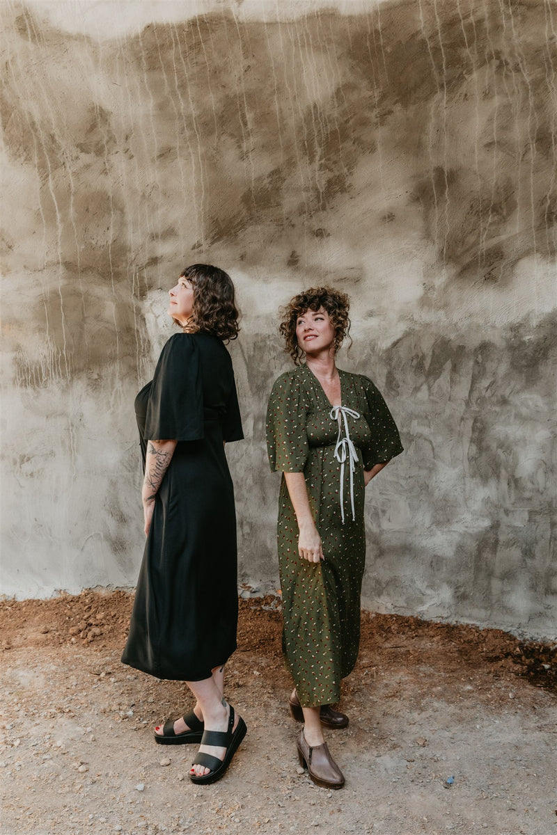 Tyrah Dress in Green Floral Calico Crepe