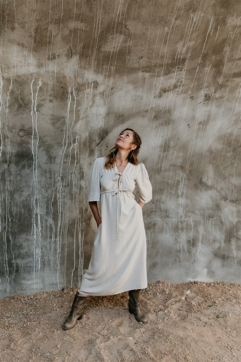 oat linen dress Collared Garment Dyed Linen Dress