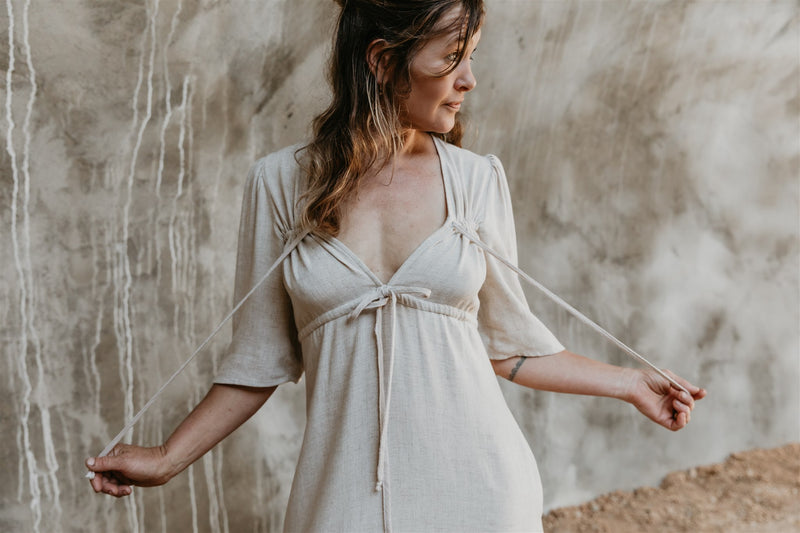 Tyrah Dress in Oat Linen