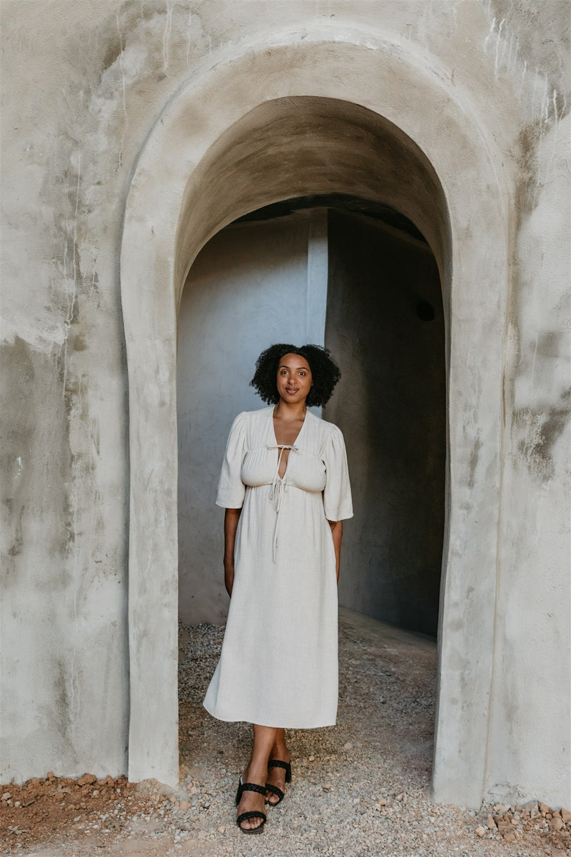 Tyrah Dress in Oat Linen