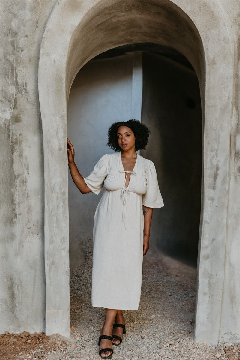 Tyrah Dress in Oat Linen
