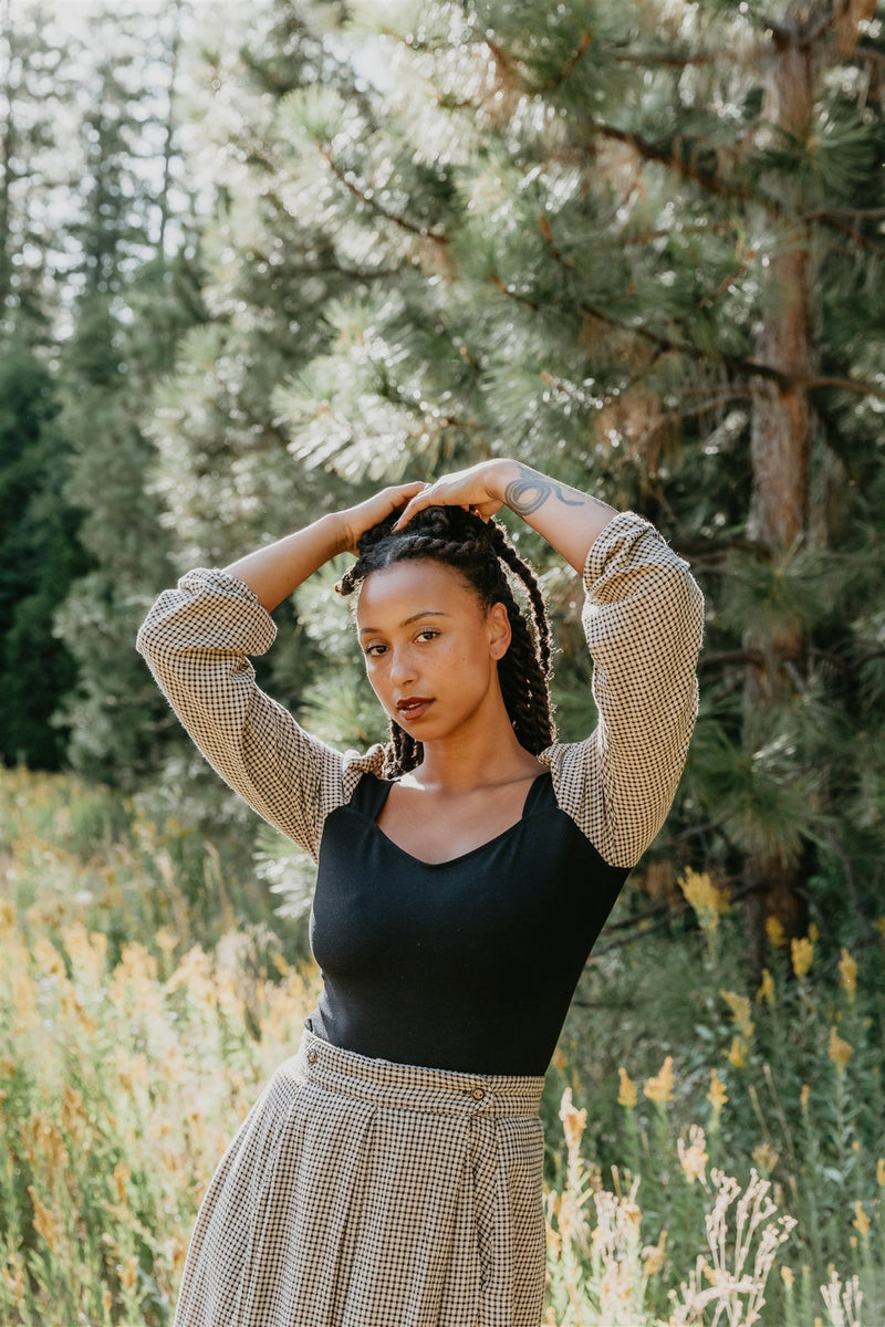 Elizabeth Top in Black on Gingham Cotton