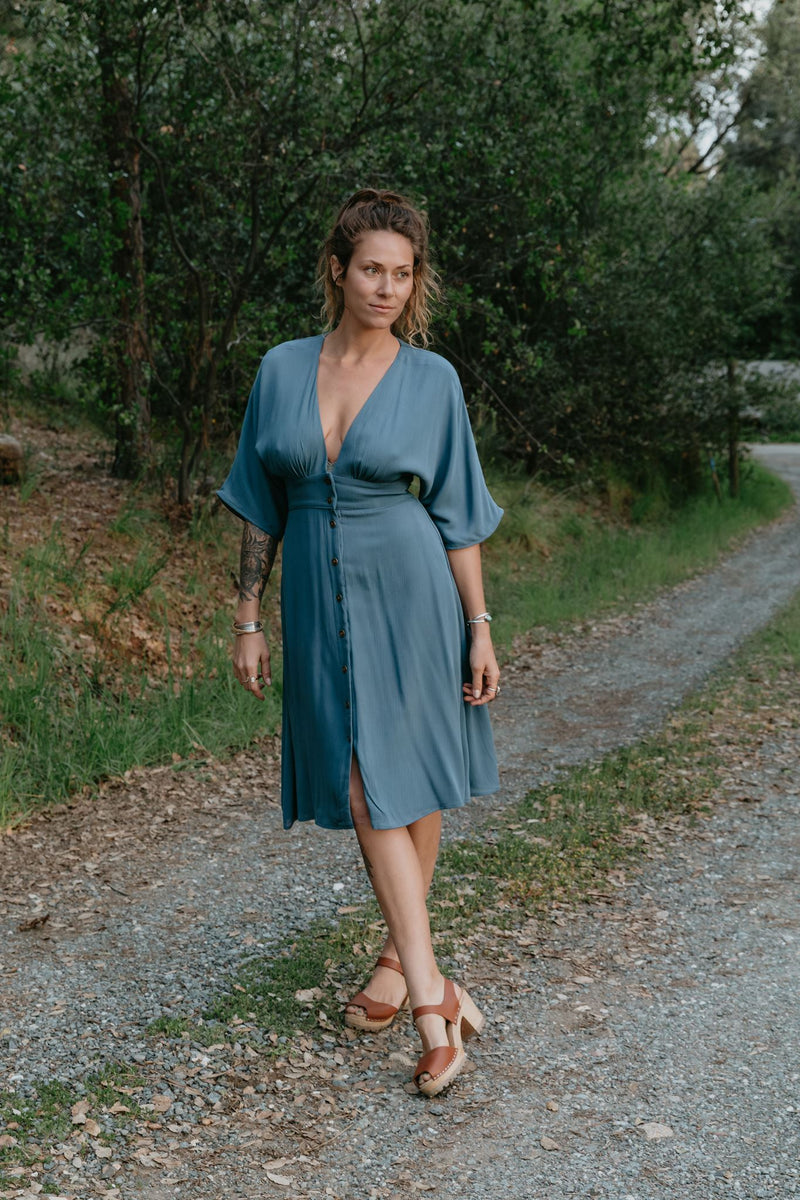 Finley Dress in Blue Crepe – Field Day