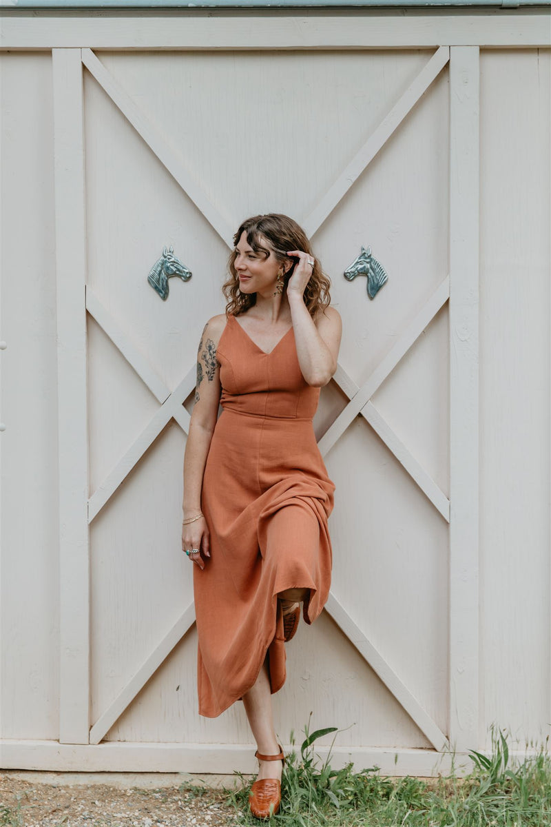 Meadow Dress in Ochre Irish Linen XS