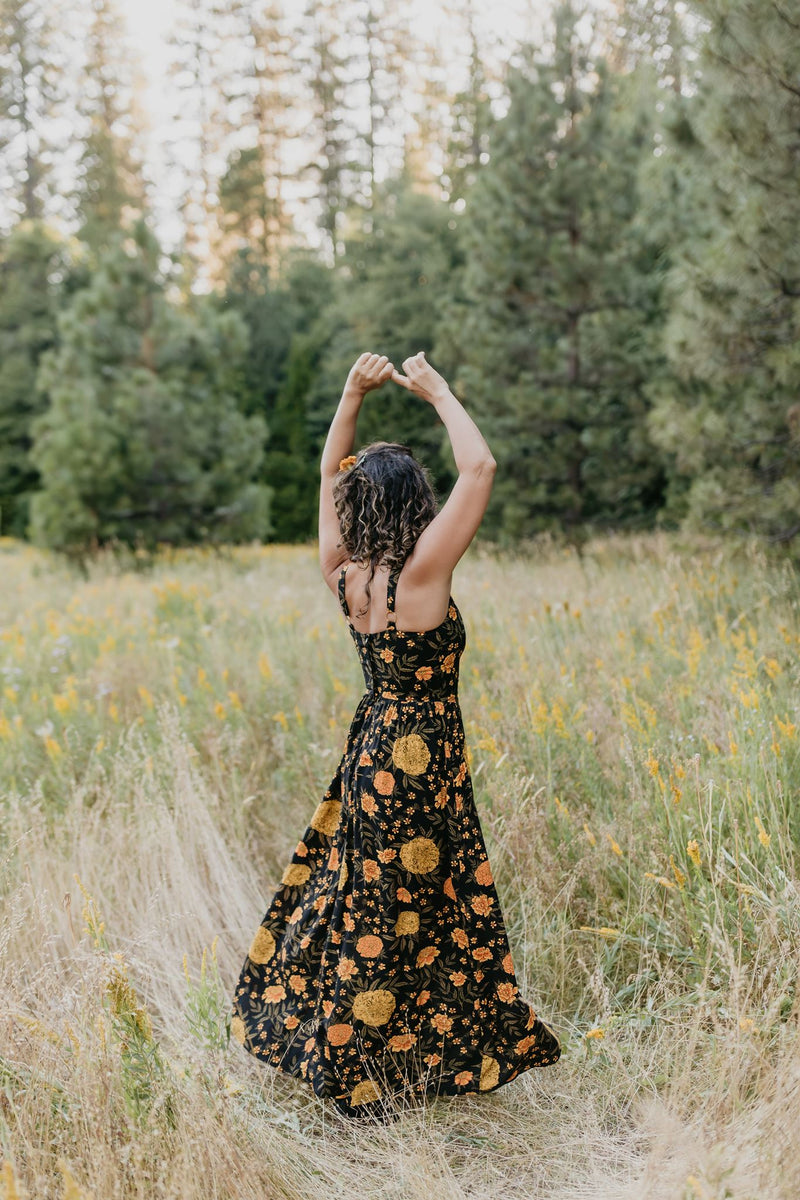 Long Agnes dress in Marigold Challis – Field Day