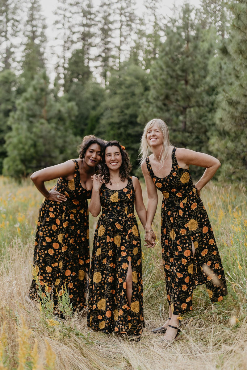 black dress orange flowers Long Agnes in Marigold Challis sleeveless design Color:Heather Burgundy Lilysilk Women's A-Line Silk 042326