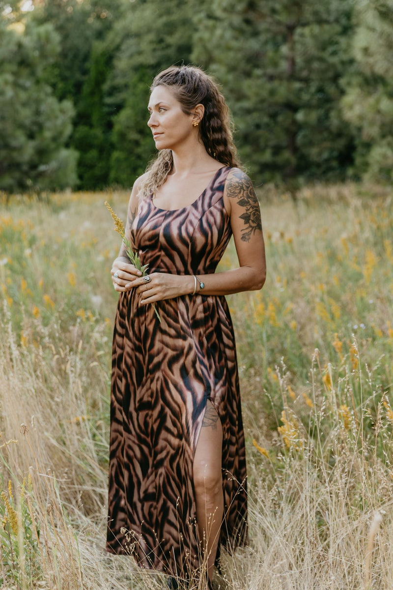 Long Agnes dress in Shiny Animal Print – Field Day