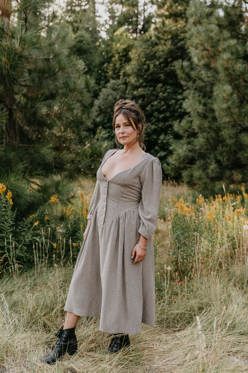 Prairie Dress in Black and Oat Gingham