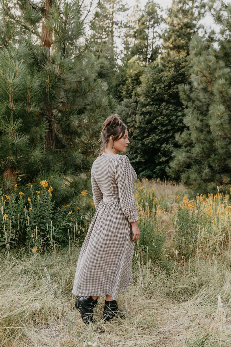 Prairie Dress in Black and Oat Gingham