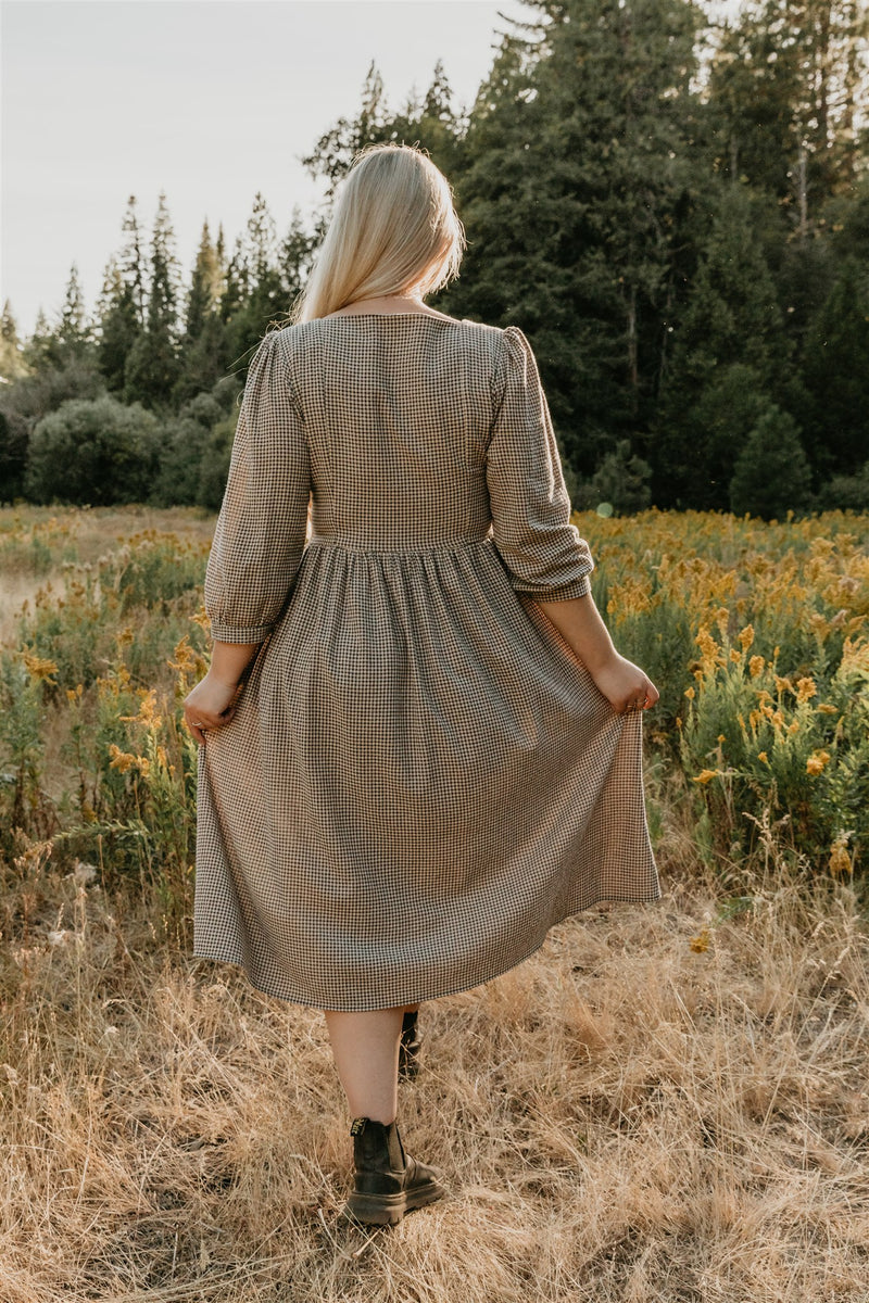 Prairie Dress in Black and Oat Gingham S Prairie Dress in Black and Oat Gingham S