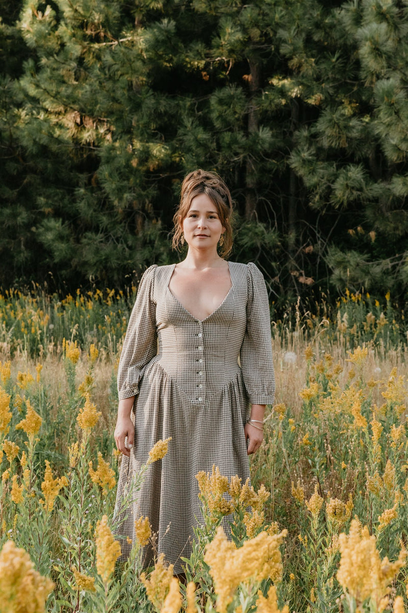 Prairie Dress in Black and Oat Gingham