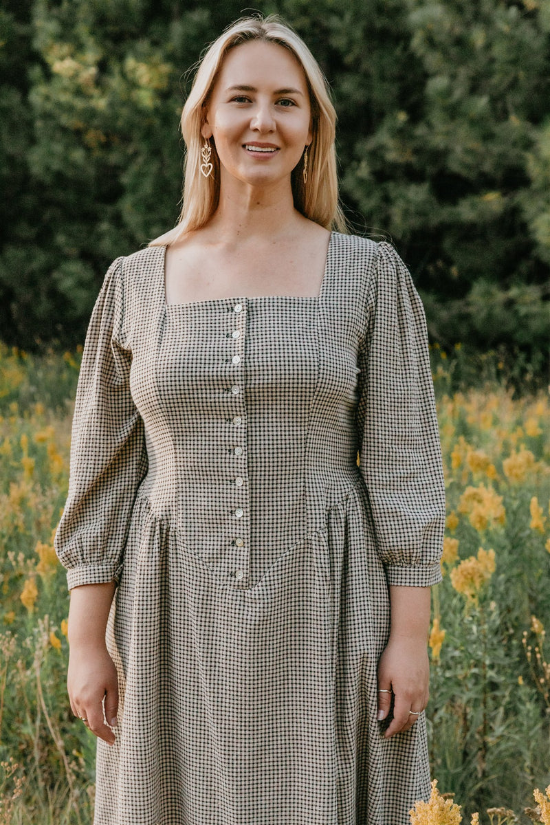 Prairie Dress in Black and Oat Gingham