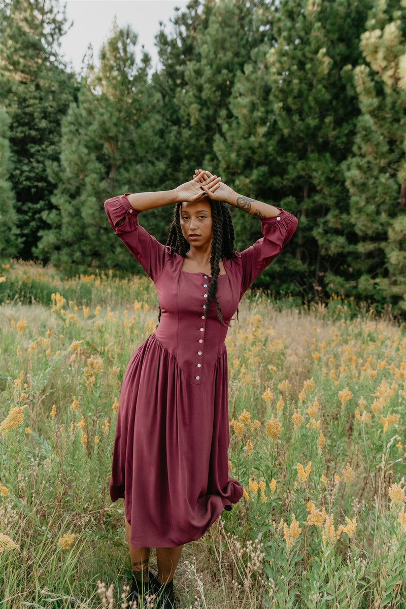 Prairie Dress in Merlot Challis