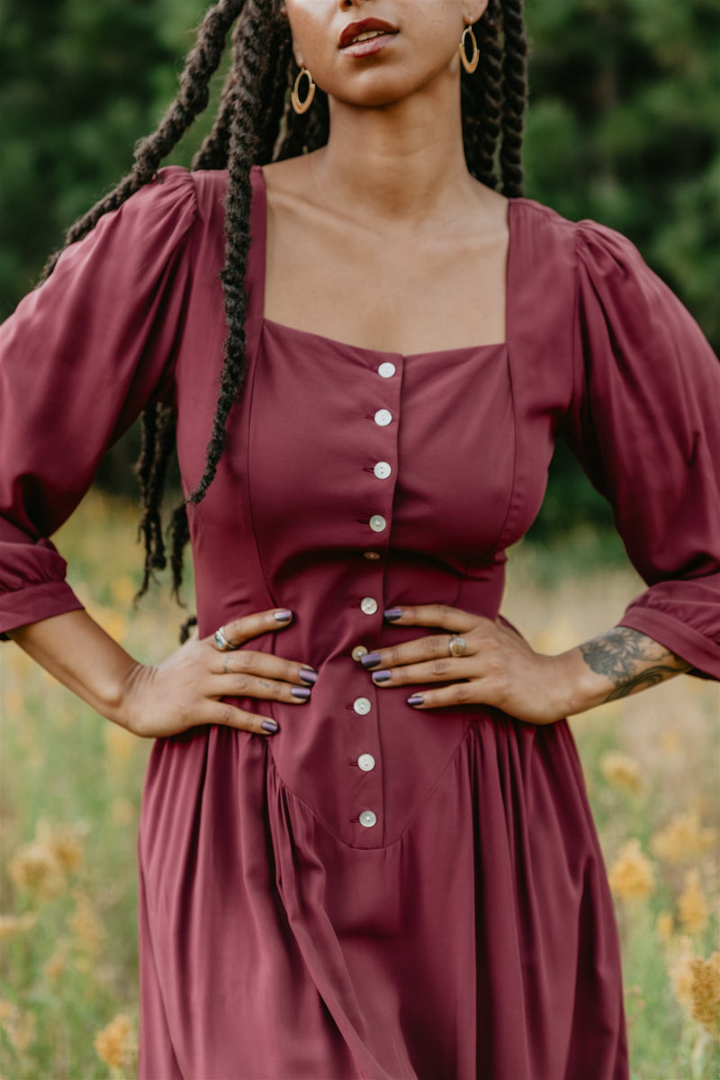 Prairie Dress in Merlot Challis