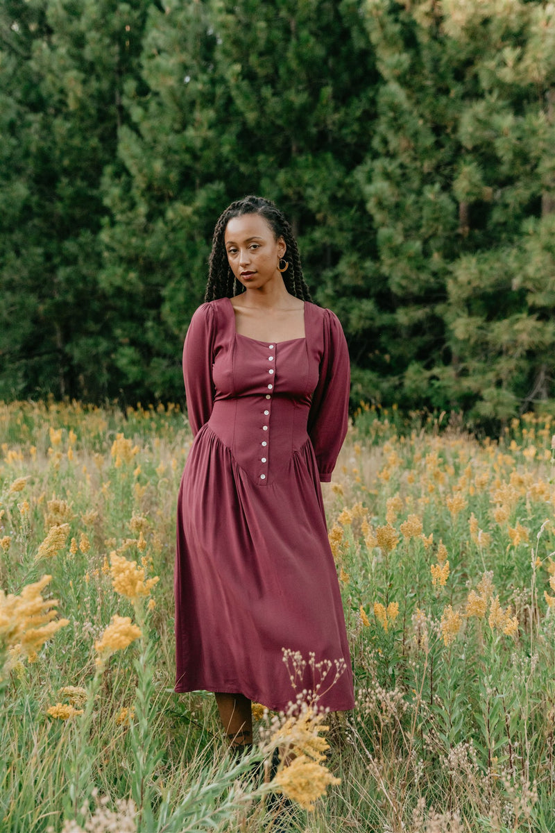 Prairie Dress in Merlot Challis