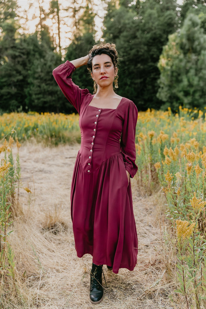 Prairie Dress in Merlot Challis 3X Prairie Dress in Merlot Challis 3X