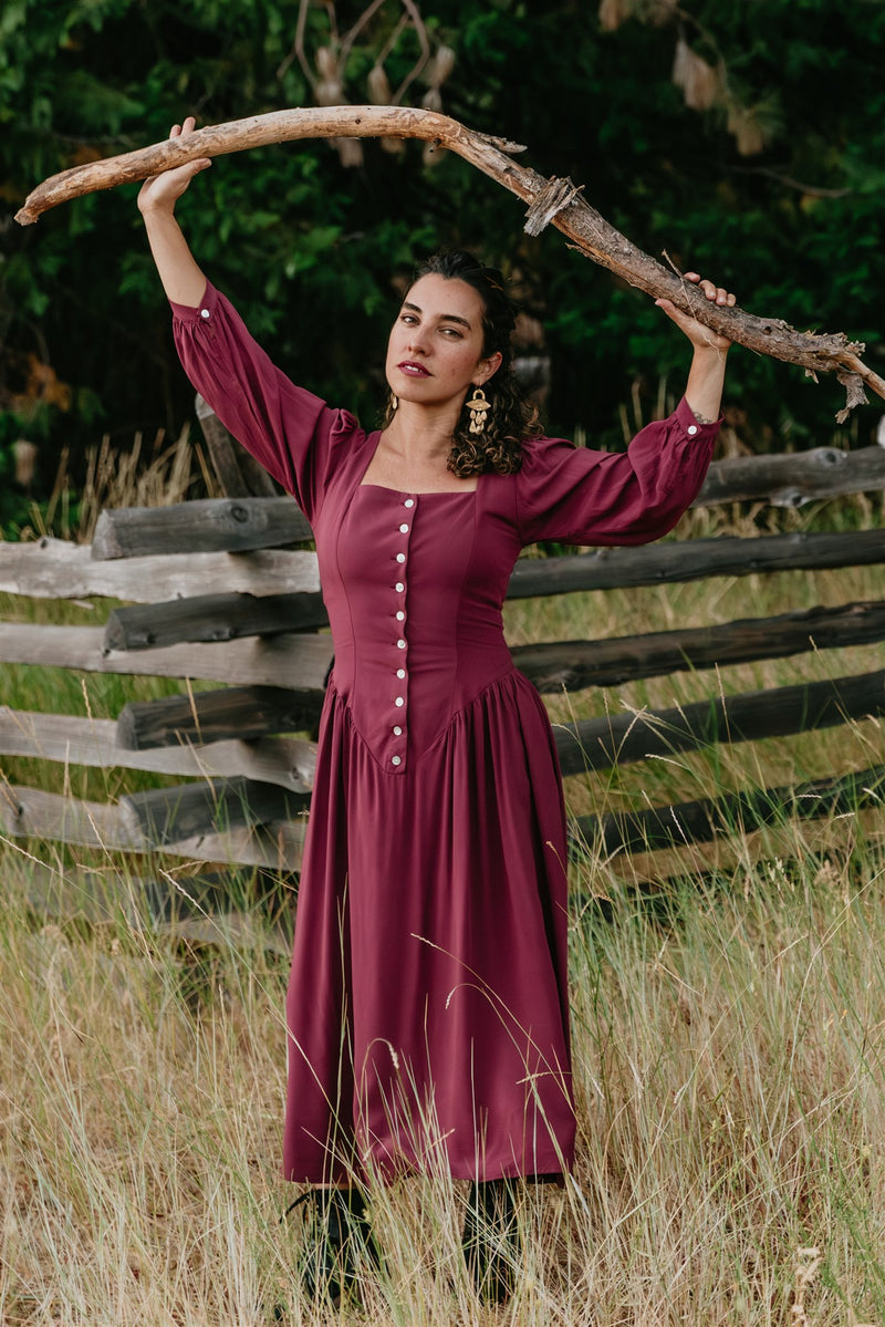 Prairie Dress in Merlot Challis 3X Prairie Dress in Merlot Challis 3X