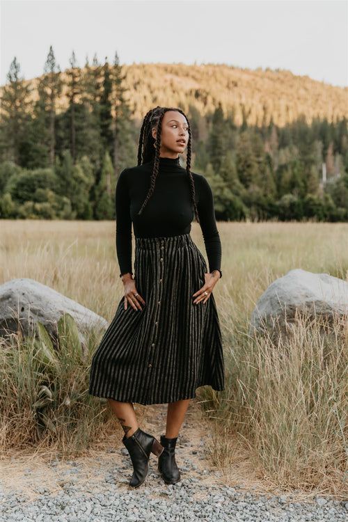 Trices Skirt in Black 2 Tone Striped Cotton