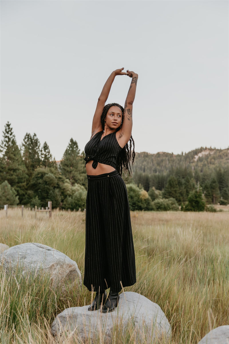Rue Pants in Black Linen PinStripe