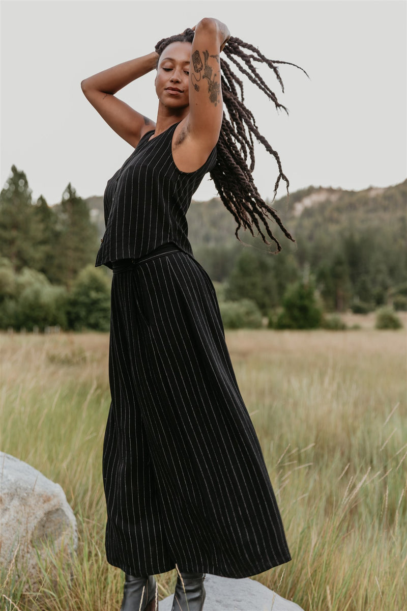 Rue Pants in Black Linen PinStripe